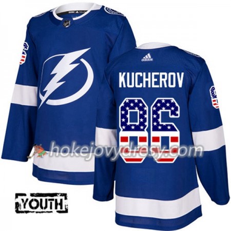 Dětské Hokejový Dres Tampa Bay Lightning Nikita Kucherov 86 2017-2018 USA Flag Fashion Modrá Adidas Authentic